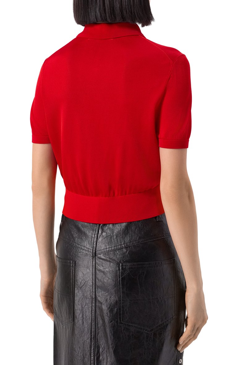 Женский кардиган из вискозы ALEXANDERWANG.T красного цвета, арт. 4KC1253077 | Фото 4 (Длина (для топов): Укороченные; Рукава: Короткие; Материал внешний: Вискоза; Стили: Кэжуэл; Женское Кросс-КТ: кардиган-трикотаж; Застежка: Пуговицы)