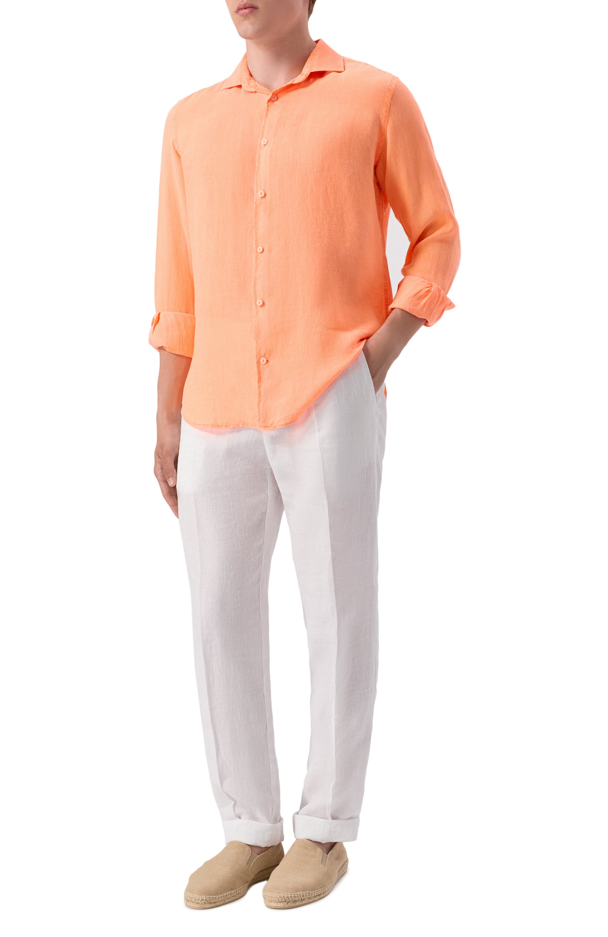 Льняная рубашка MC2 SAINT BARTH оранжевого цвета по цене 19950 руб., арт. STBM PAMPL0NA/02007H, фото 2 Льняная рубашка MC2 SAINT BARTH, арт. STBM PAMPL0NA/02007H, фото 2