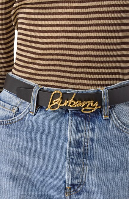 Женский кожаный ремень BURBERRY черного цвета, арт. 8102459 | Фото 2 (Нос: Не проставлено; Материал сплава: Проставлено; Кросс-КТ: Тонкие; Материал: Натуральная кожа)