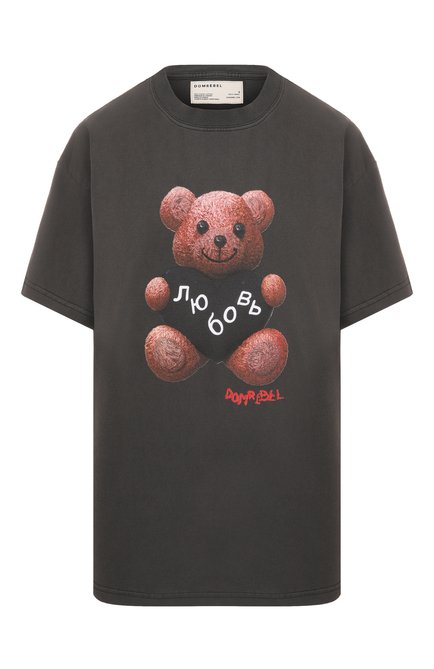 Женская хлопковая футболка DOMREBEL темно-серого цвета, арт. L0VEBEAR/T-SHIRT | Фото 1 (Материал сплава: Проставлено; Материал внешний: Хлопок; Рукава: Короткие; Драгоценные камни: Проставлено; Длина (для топов): Стандартные)
