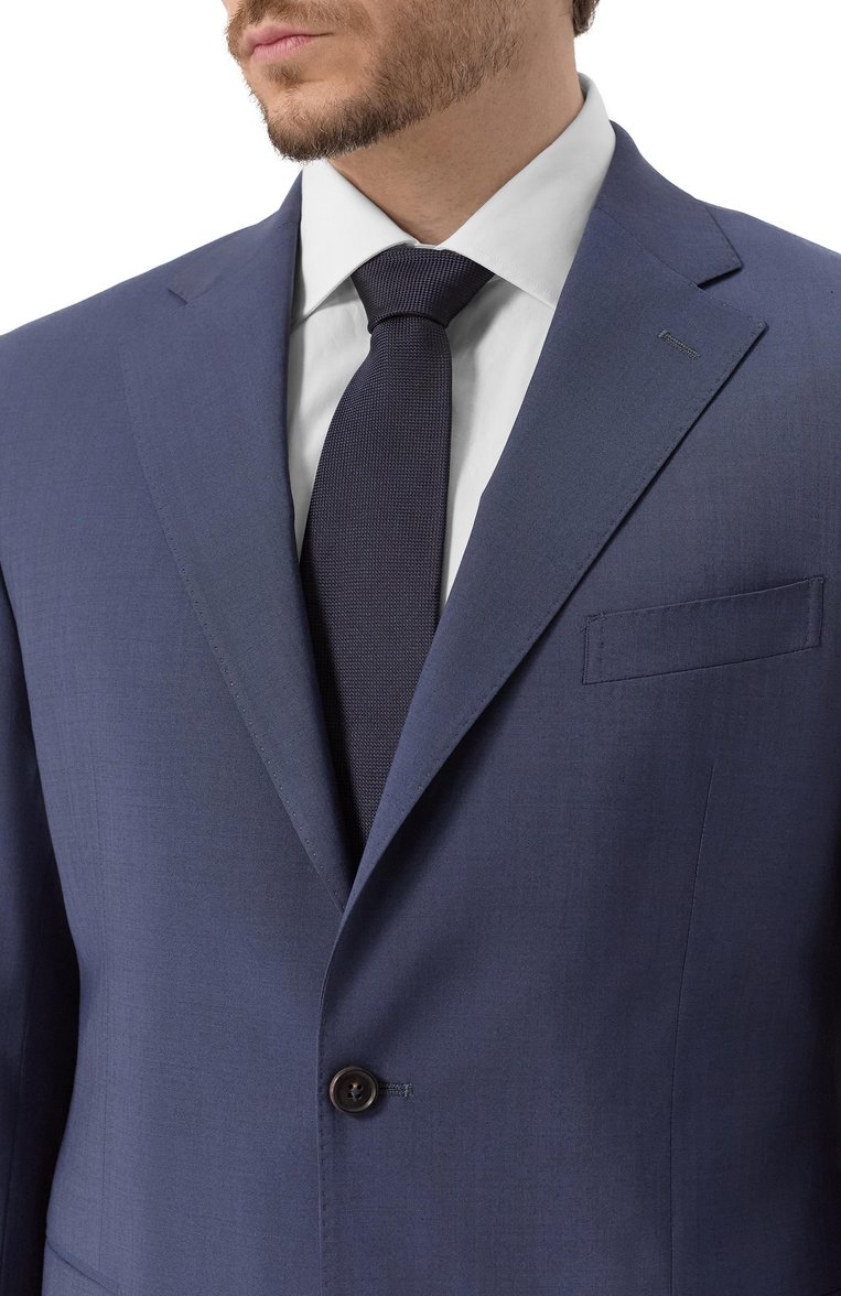 Мужской шелковый галстук ZEGNA темно-синего цвета, арт. Z9D80TA9 | Фото 2 (Материал: Текстиль, Шелк; Нос: Не проставлено; Принт: Без принта)