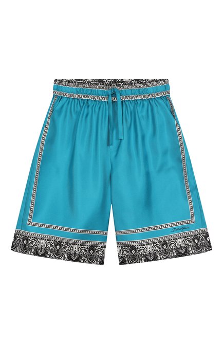 Детские шелковые шорты DOLCE & GABBANA бирюзового цвета, арт. L43Q47/HI1W8/8-14 | Фото 1 (Материал внешний: Шелк; Материал сплава: Проставлено; Нос: Не проставлено)