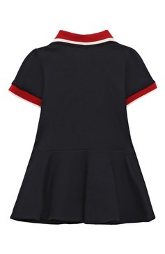 Детское хлопковое платье DOLCE & GABBANA темно-синего цвета, арт. L5JD6M/G7JI8/8-14 | Фото 2 (Рукава: Короткие; Материал сплава: Проставлено; Материал внешний: Хлопок; Драгоценные камни: Проставлено)