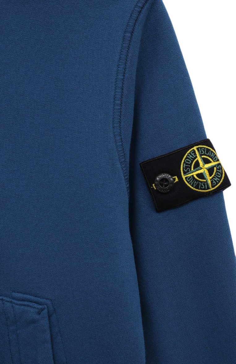 Детский хлопковая толстовка STONE ISLAND синего цвета, арт. 60720/8 | Фото 3 (Материал внешний: Хлопок; Рукава: Длинные; Мальчики Кросс-КТ: Толстовка-одежда; Автоматизация ТО: Проставлено; Автоматизация состава: Проставлено)