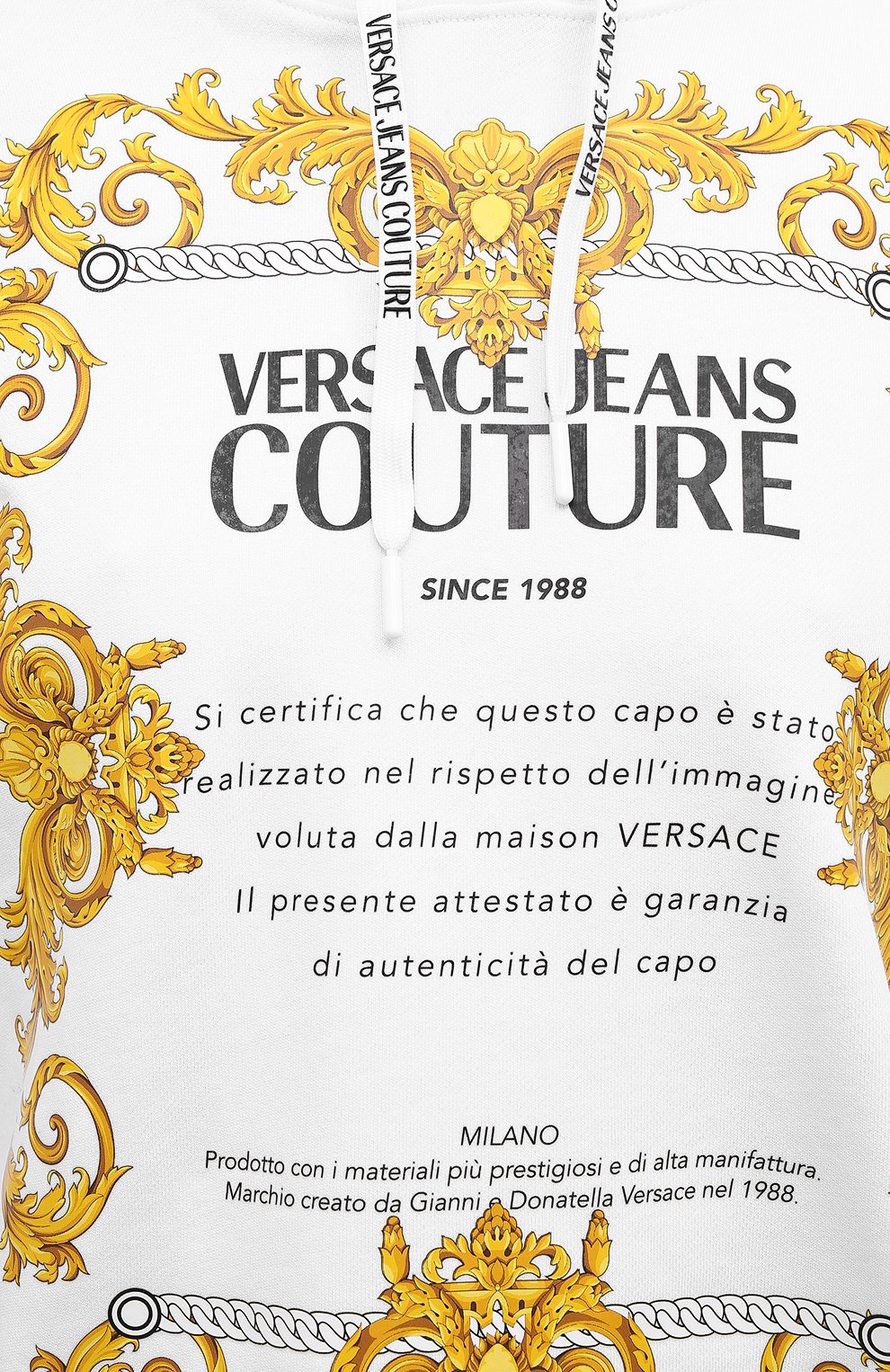 Хлопковое худи VERSACE JEANS COUTURE белого цвета по цене 22400 руб., арт. B6HZA7TS-ZDP308 H00D REG. 44/30318, фото 5 Хлопковое худи VERSACE JEANS COUTURE, арт. B6HZA7TS-ZDP308 H00D REG. 44/30318, фото 5