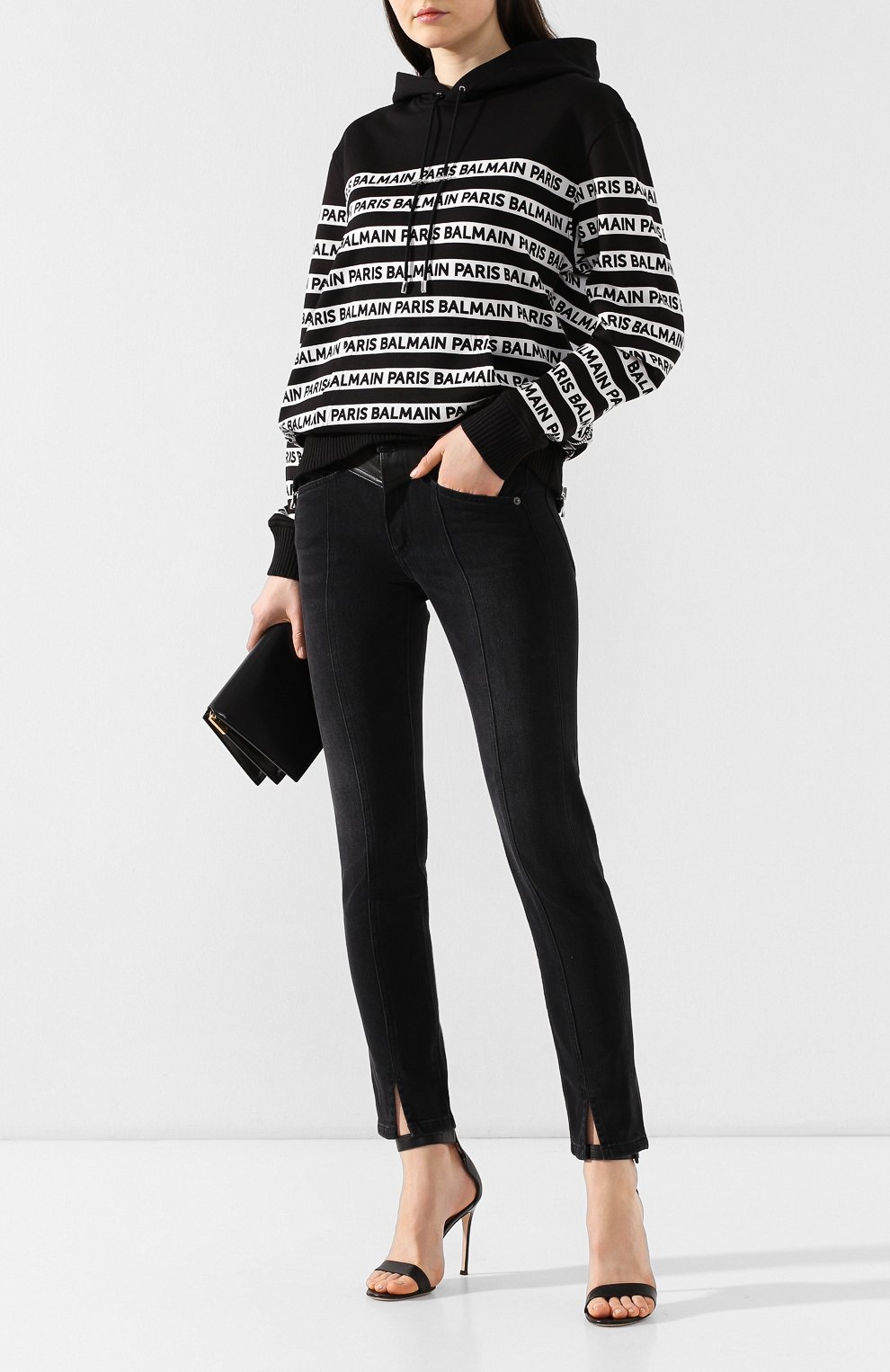 Хлопковый пуловер BALMAIN черно-белого цвета по цене 118500 руб., арт. RF13751/I076, фото 2 Хлопковый пуловер BALMAIN, арт. RF13751/I076, фото 2