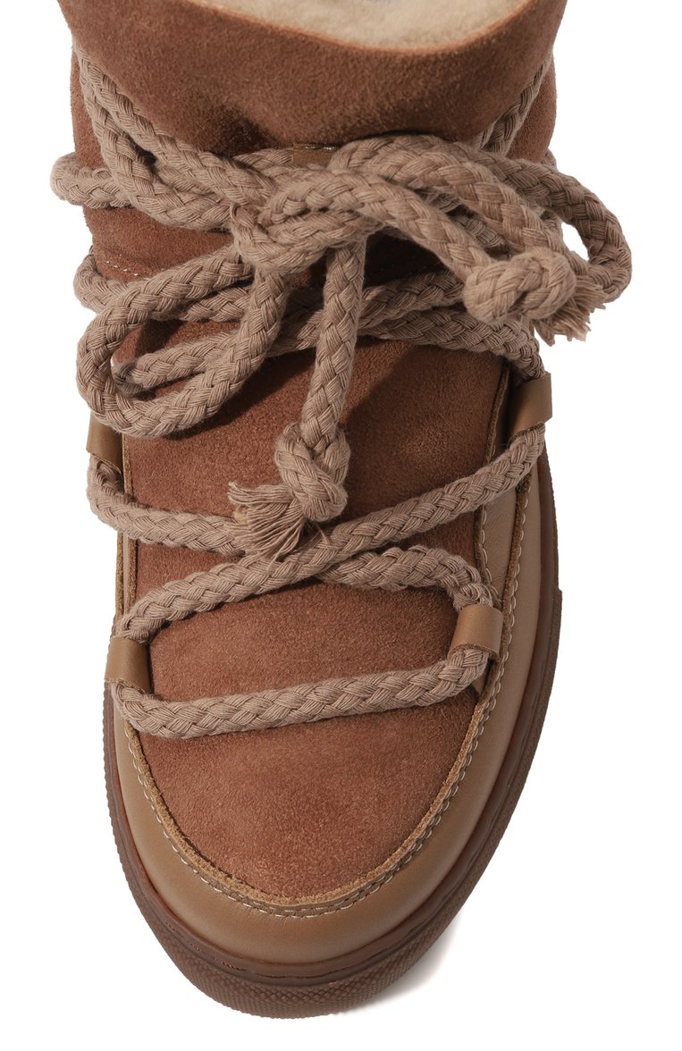 Детские кожаные ботинки INUIKII бежевого цвета, арт. 65202-001/34-38 | Фото 4 (Материал утеплителя: Натуральный мех; Материал сплава: Проставлено; Нос: Не проставлено)