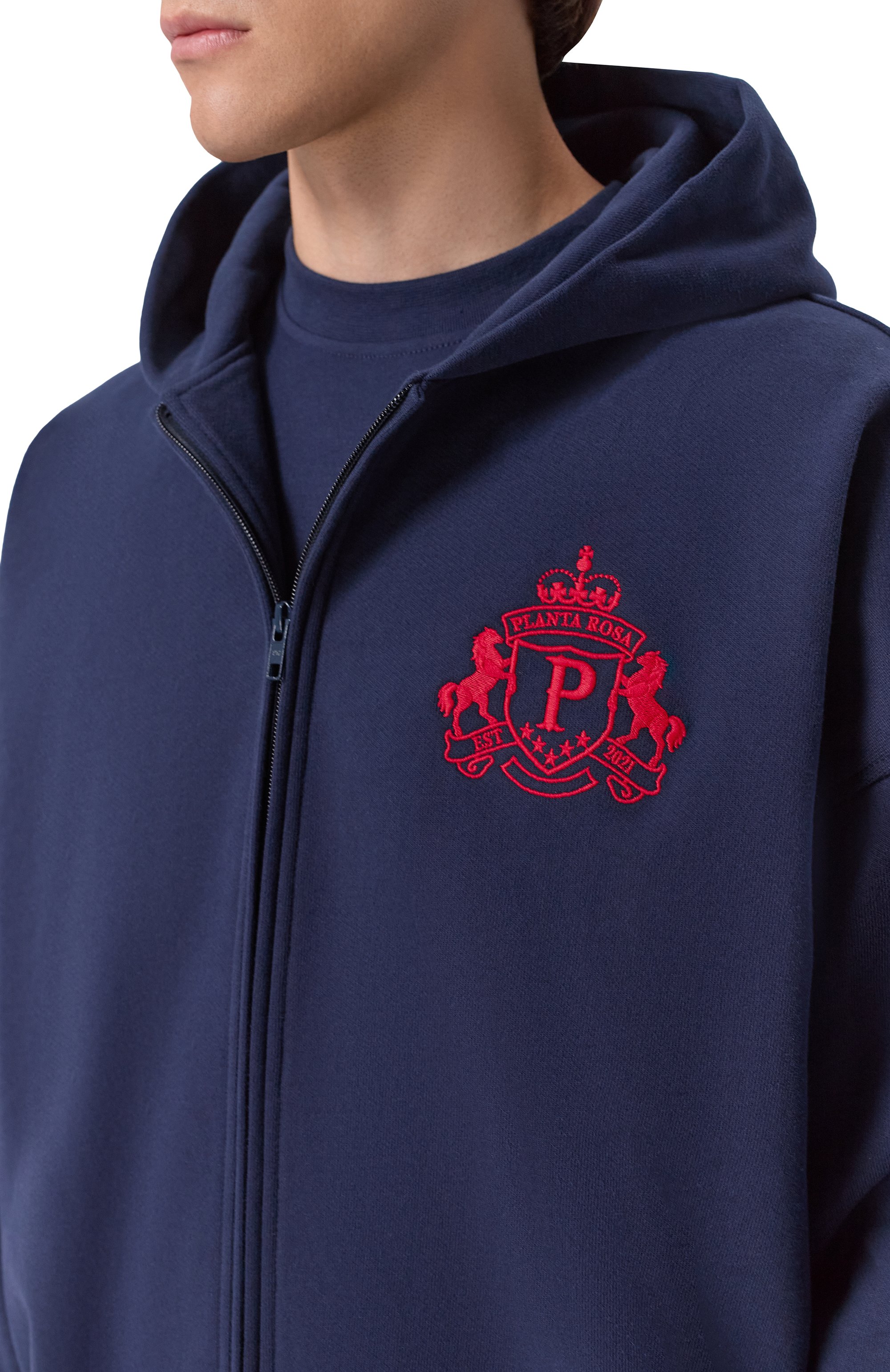 Хлопковая толстовка PLANTA ROSA темно-синего цвета по цене 25400 руб., арт. PR/HZ/BLAZON-POCKET/470VELVET, фото 6 Хлопковая толстовка PLANTA ROSA, арт. PR/HZ/BLAZON-POCKET/470VELVET, фото 6