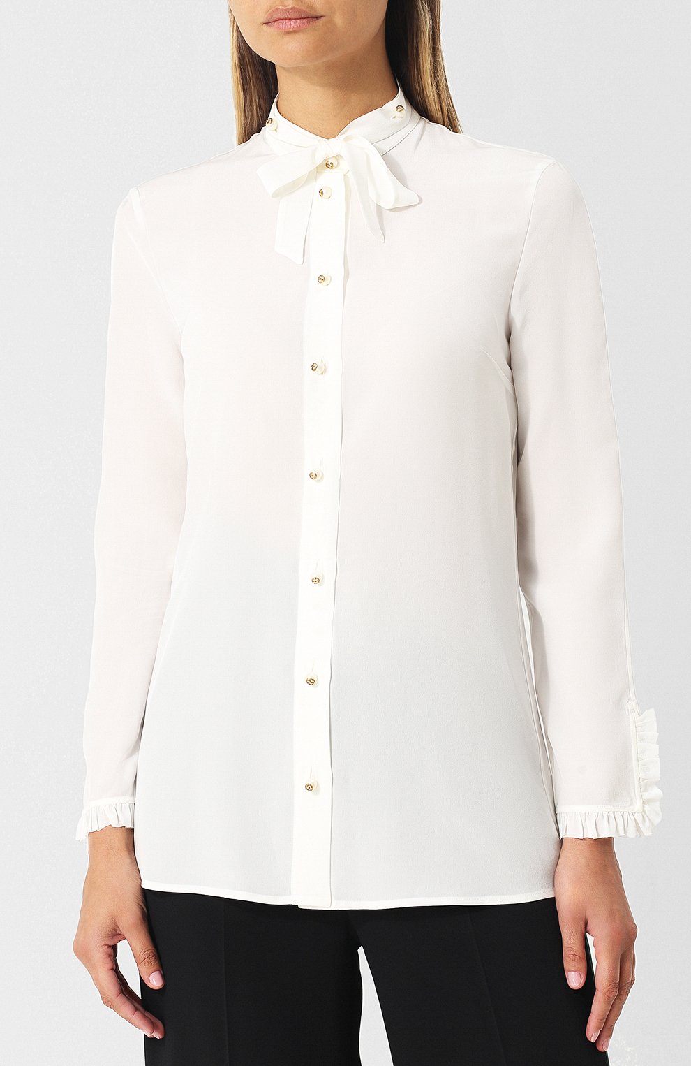 Шелковая блуза с воротником аскот GUCCI, арт. 407578/ZHS03, фото 3