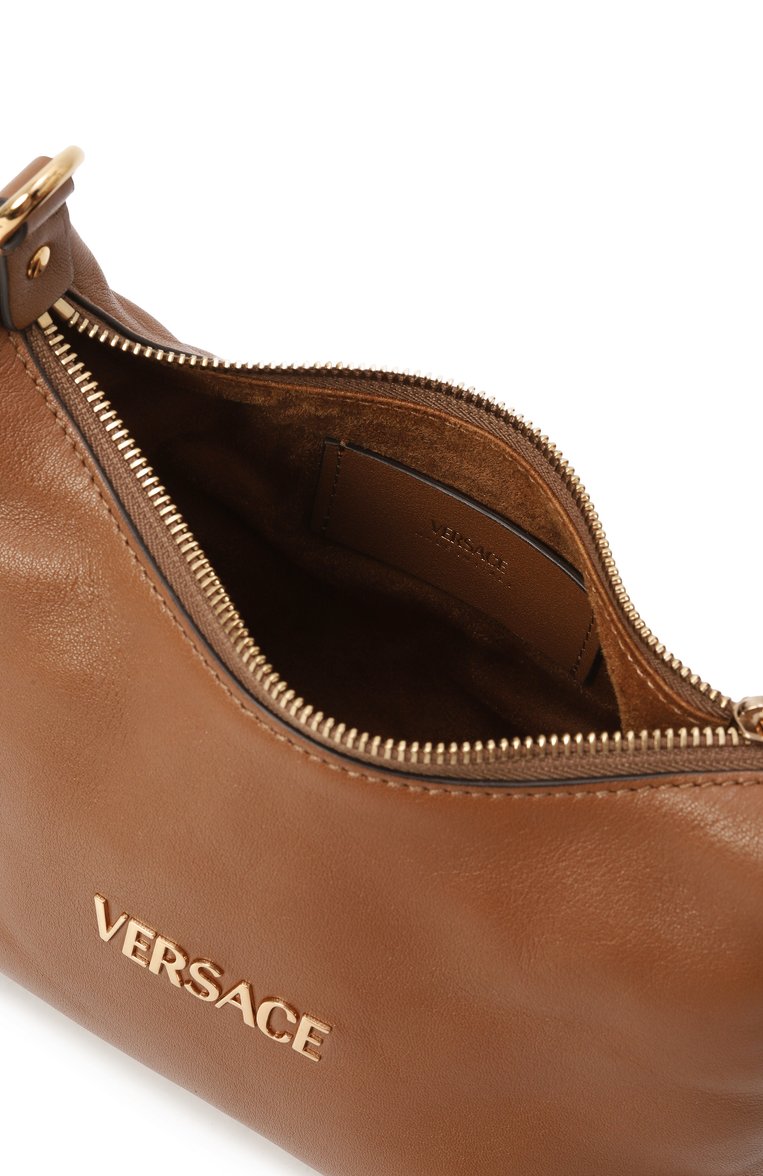 Женская сумка versace tag VERSACE коричневого цвета, арт. 1018302/1A13171 | Фото 4 (Ремень/цепочка: На ремешке; Материал сплава: Проставлено; Материал: Натуральная кожа; Драгоценные камни: Проставлено; Размер: small)