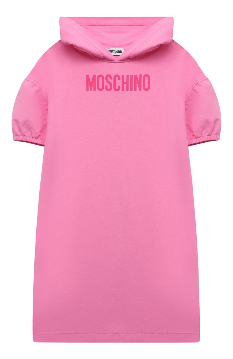 Детское хлопковое платье MOSCHINO розового цвета, арт. HDV0A6/LDA00/10A-14A | Фото 1 (Материал внешний: Хлопок; Случай: Повседневный; Девочки Кросс-КТ: Платье-одежда; Рукава: Короткие; Региональные ограничения белый список (Axapta Mercury): RU; Нос: Не проставлено; Ростовка одежда: 10 - 11 лет | 140 - 146см, 12 лет | 152 см)