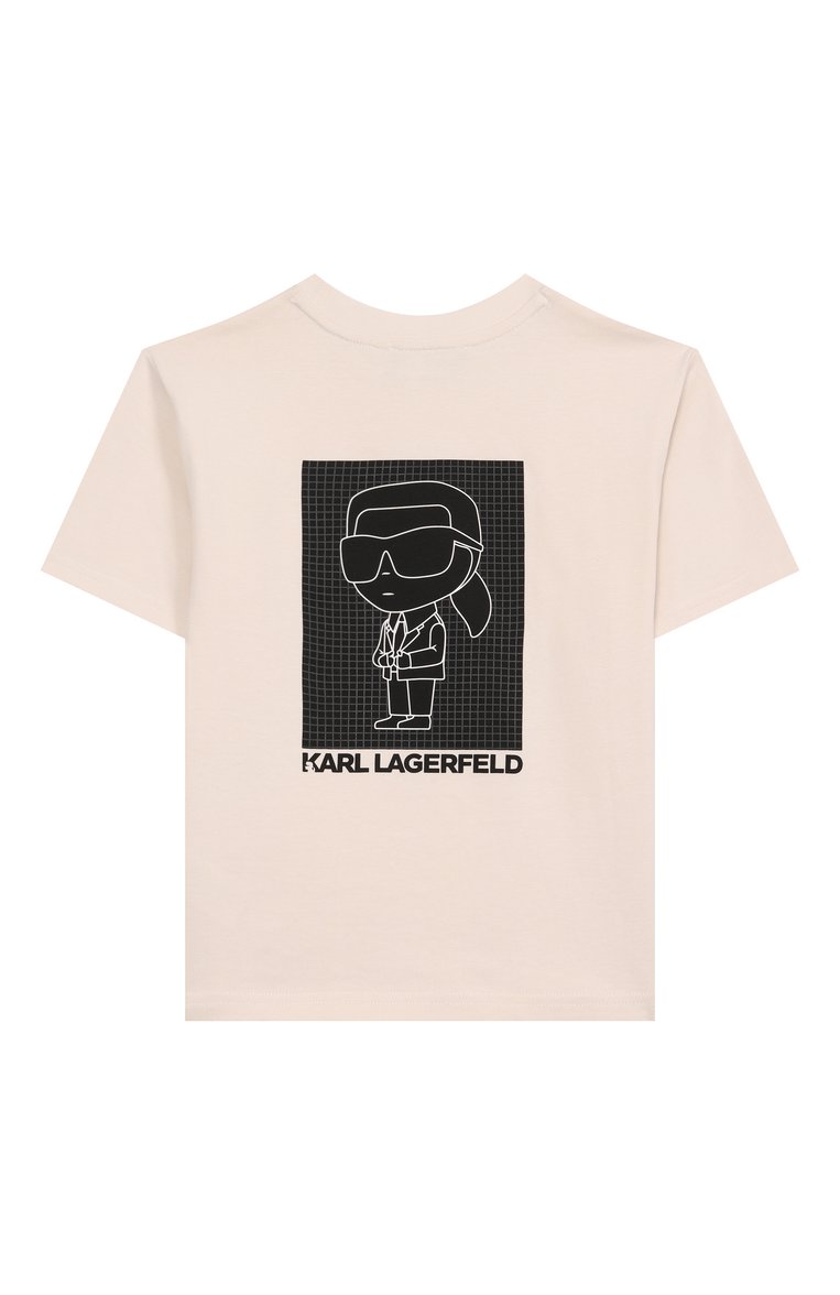 Детская хлопковая футболка KARL LAGERFELD KIDS кремового цвета, арт. Z30440 | Фото 2 (Рукава: Короткие; Материал внешний: Хлопок; Мальчики Кросс-КТ: Футболка-одежда; Автоматизация ТО: Проставлено; Автоматизация состава: Проставлено; Ростовка одежда: 9 лет | 134 см, 12 лет | 152 см, 16 лет | 164 см, 7 лет | 122 см, 13 - 15 лет | 158 см)
