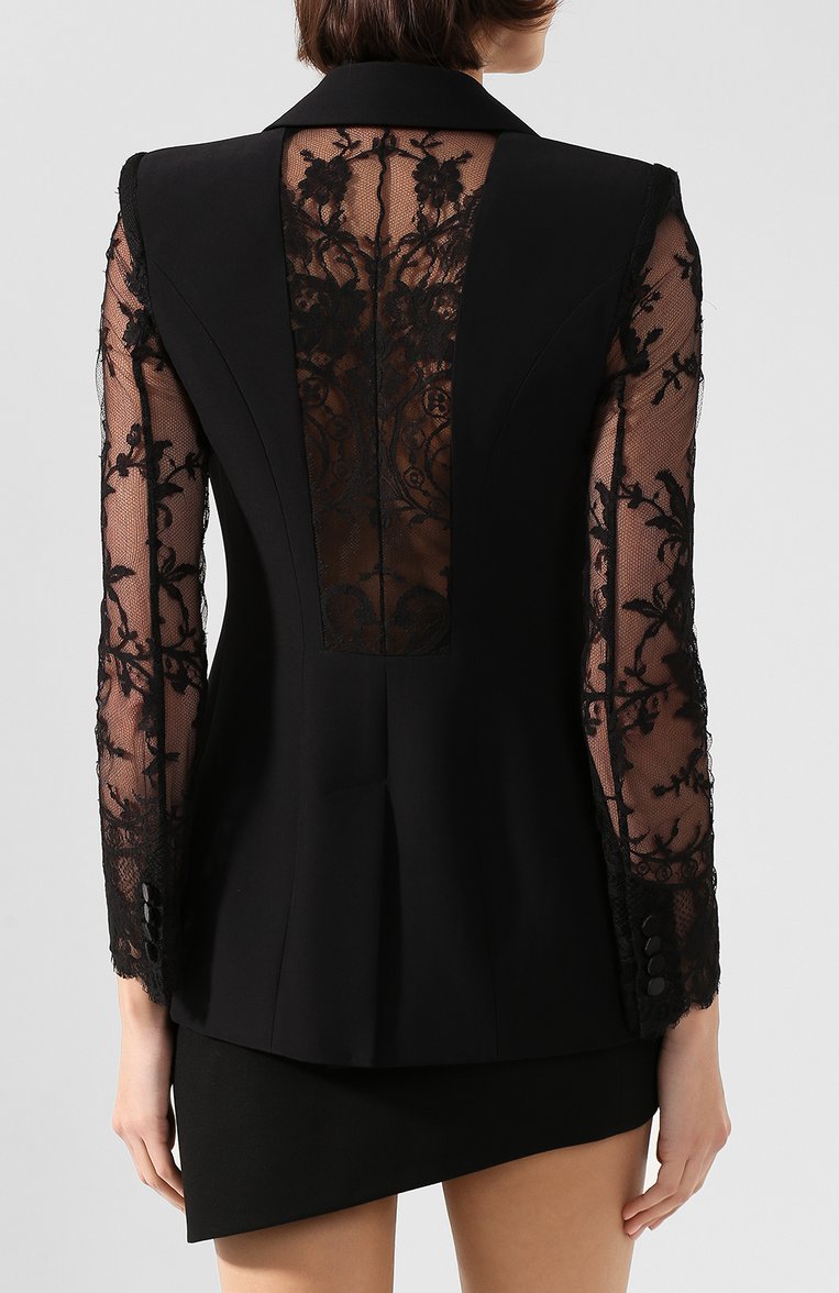Женский жакет ALEXANDER MCQUEEN черного цвета, арт. 592042/QEAAA | Фото 4 (Статус проверки: Проверено, Проверена категория; Длина (для топов): Стандартные; Материал внешний: Синтетический материал, Вискоза; Рукава: Длинные; Материал подклада: Купро; 1-2-бортные: Однобортные; Женское Кросс-КТ: Жакет-одежда; Случай: Вечерний)