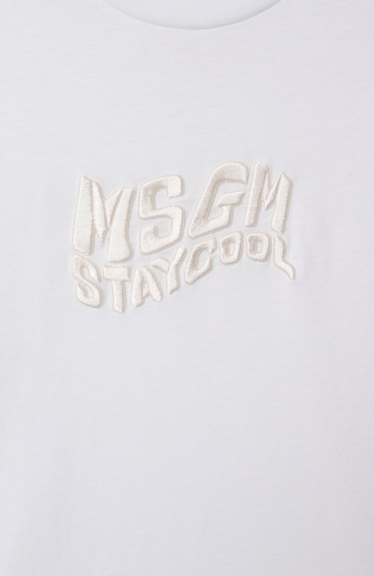 Детская хлопковая футболка MSGM KIDS белого цвета, арт. S5MSJGTH241 | Фото 3 (Материал сплава: Проставлено; Драгоценные камни: Проставлено; Рукава: Короткие; Девочки Кросс-КТ: Футболка-спорт, футболка-одежда; Материал внешний: Хлопок; Ростовка одежда: 6 лет | 116 см, 12 лет | 152 см, 16 лет | 164 см, 10 - 11 лет | 140 - 146см, 8 лет | 128 см)