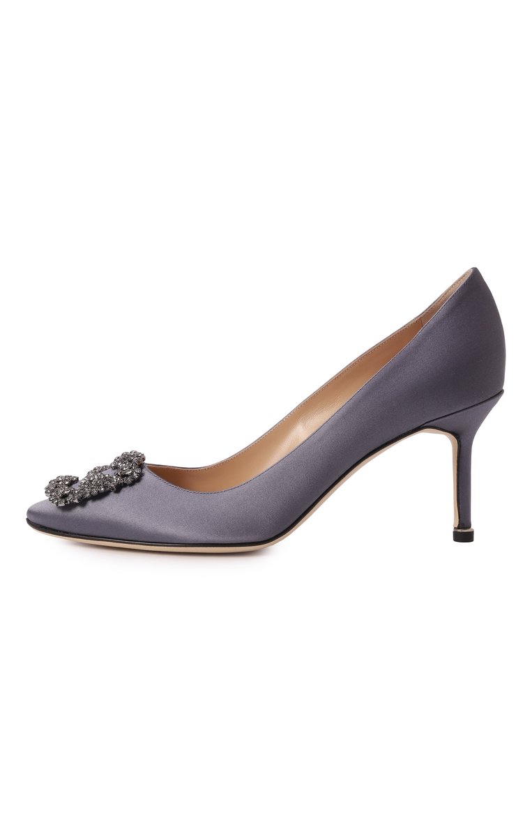 Женские текстильные туфли hangisi 70 MANOLO BLAHNIK синего цвета, арт. 9XX-0662/SAT | Фото 4 (Материал внешний: Текстиль; Драгоценные камни: Проставлено; Подошва: Плоская; Материал сплава: Проставлено; Материал внутренний: Натуральная кожа; Кабл�ук высота: Высокий; Каблук тип: Шпилька)
