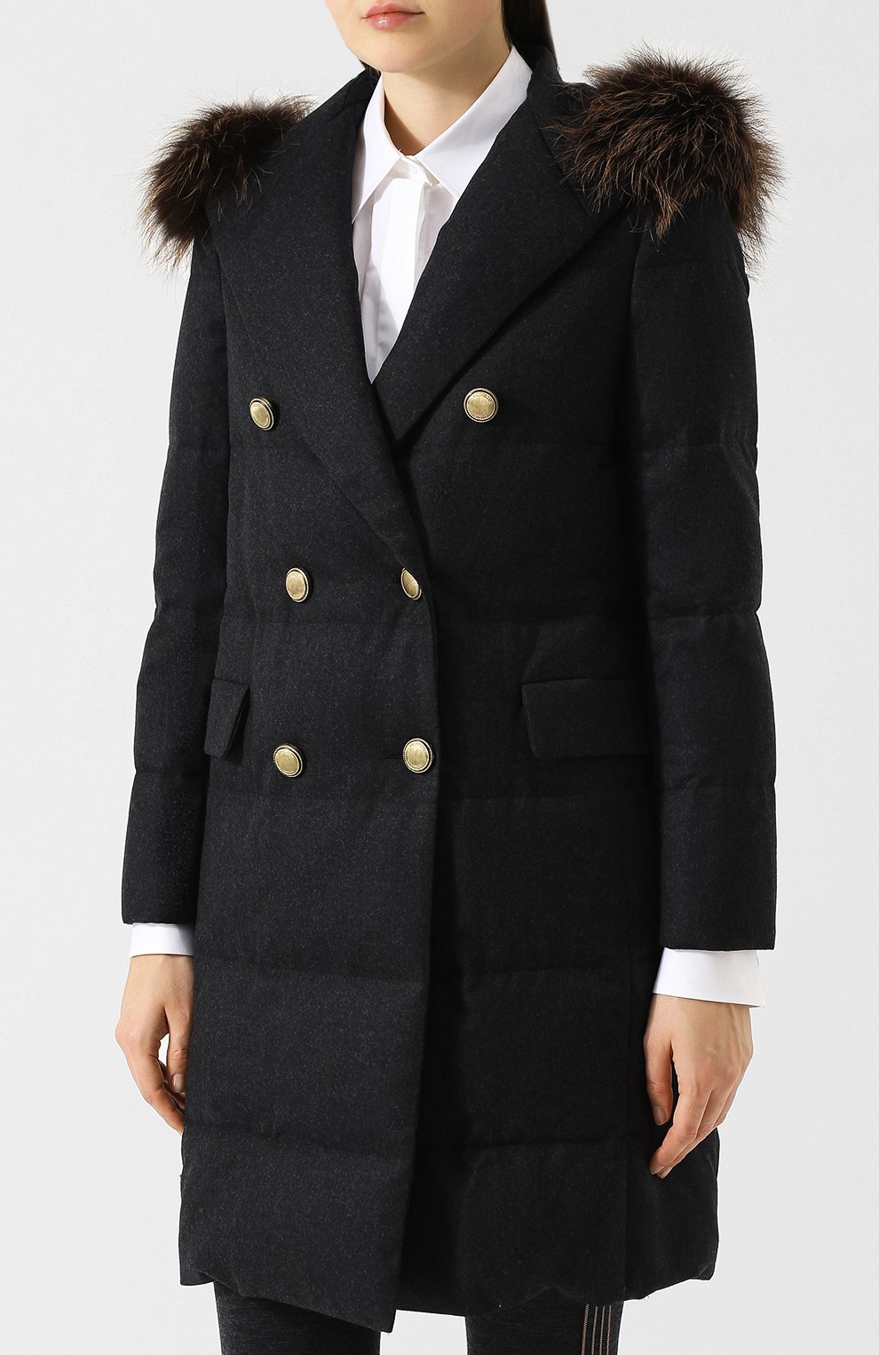 Шерстяное пальто с меховой отделкой капюшона BRUNELLO CUCINELLI, арт. MT2269260, фото 3