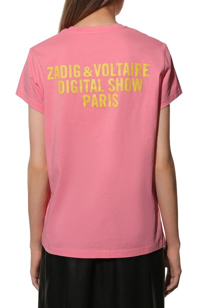 Хлопковая футболка ZADIG AND VOLTAIRE розового цвета по цене 8660 руб., арт. JWTS00013, фото 4 Хлопковая футболка ZADIG AND VOLTAIRE, арт. JWTS00013, фото 4