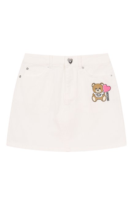 Детская джинсовая юбка MOSCHINO молочного цвета, арт. HAJ03M/L0A14/10-14 | Фото 1 (Нос: Не проставлено; Материал сплава: Проставлено; Материал внешний: Хлопок)