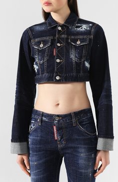 Женская джинсовая куртка DSQUARED2 синего цвета, арт. S72AM0835/S30664 | Фото 3 (Рукава: Длинные; Длина (верхняя одежда): Короткие; Материал внешний: Хлопок, Деним; Статус проверки: Проверена категория; Кросс-КТ: Деним, Куртка, Легкие; Материал сплава: Проставлено; Драгоценные камни: Проставлено)