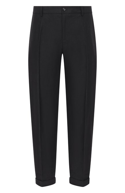 Мужские льняные брюки DOLCE & GABBANA черного цвета, арт. GP11XT/FU4MC | Фото 1 (Драгоценные камни: Проставлено; Длина (брюки, джинсы): Стандартные; Материал внешний: Лен; Материал сплава: Проставлено)