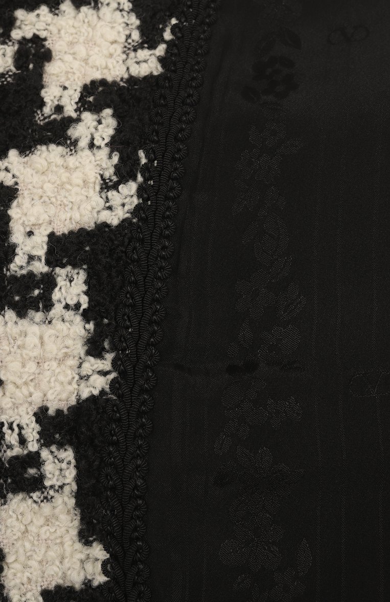 Женский твидовый жакет VALENTINO черно-белого цвета, арт. 6B3CE3Y190P | Фото 7 (Длина (для топов): Стандартные; Рукава: Длинные; Материал внешний: Шерсть; 1-2-бортные: Однобортные; Женское Кросс-КТ: Жакет-одежда; Кросс-КТ: костюм; Стили: Романтичный; Материал подклада: Синтетический материал)