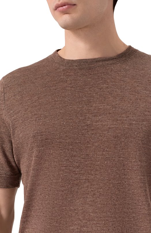 Футболка изо льна и хлопка Brunello Cucinelli M2L00340 Коричневый  M2L00340 Фото 5