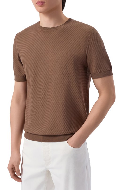 Джемпер из хлопка и шелка Corneliani 27M518/2725144 Коричневый  27M518/2725144 Фото 3