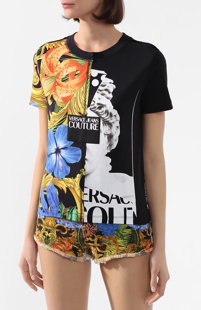 Хлопковая футболка VERSACE JEANS COUTURE черного цвета по цене 14500 руб., арт. B2HVA7K3-VDP613A MIX 2/30327, фото 3 Хлопковая футболка VERSACE JEANS COUTURE, арт. B2HVA7K3-VDP613A MIX 2/30327, фото 3