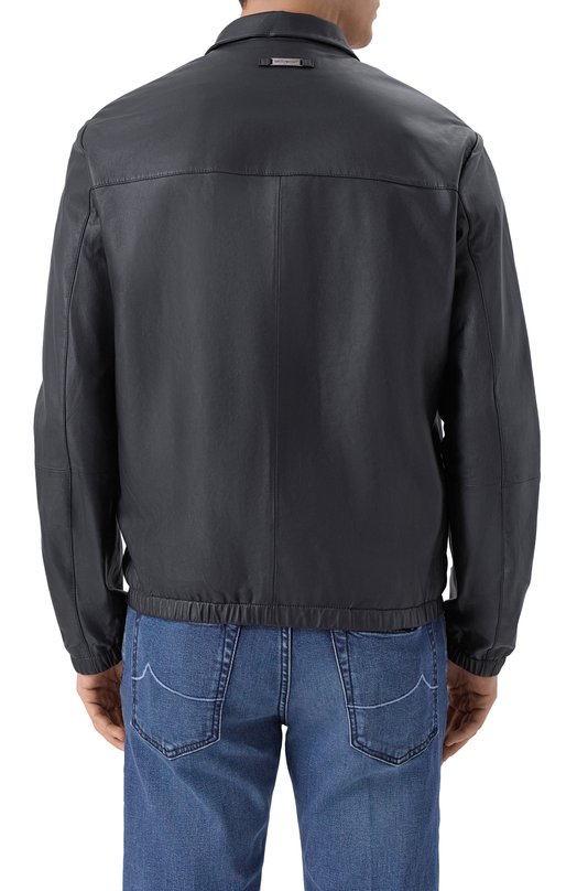 Кожаный бомбер Emporio Armani 01R55P/01P54 Синий  01R55P/01P54 Фото 4