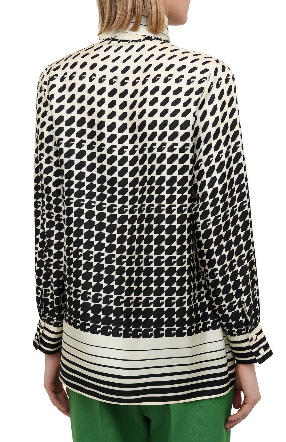 Шелковая блузка GUCCI черно-белого цвета по цене 172800 руб., арт. 467085/ZAGI9, фото 4 Шелковая блузка GUCCI, арт. 467085/ZAGI9, фото 4