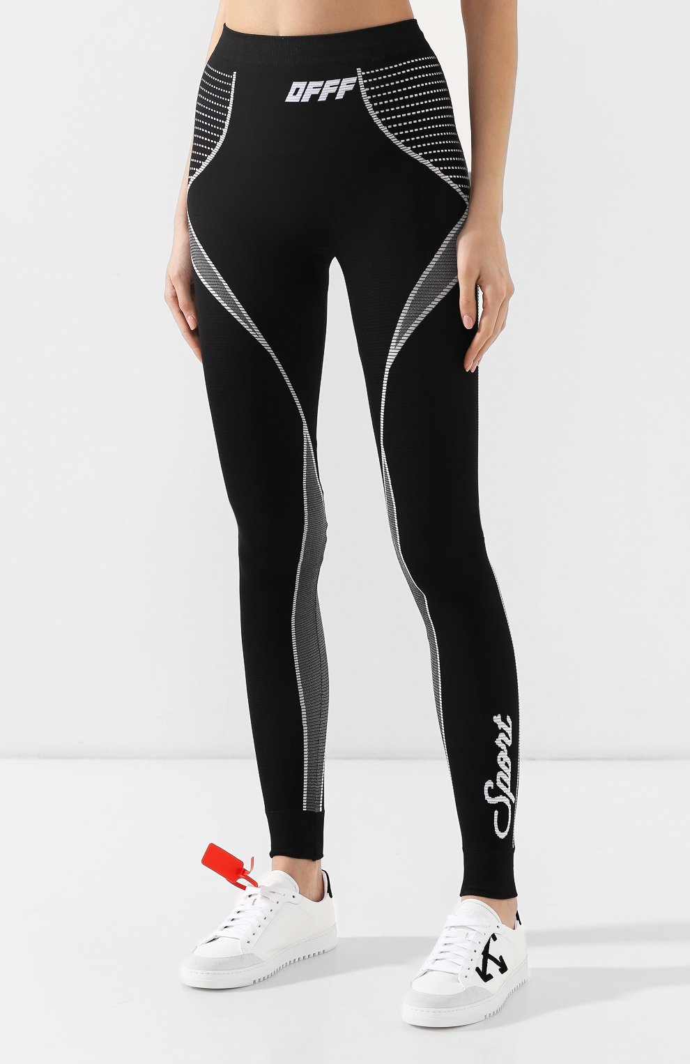 Легинсы OFF-WHITE черно-белого цвета по цене 24100 руб., арт. 0WCD011S19D860701001, фото 3 Легинсы OFF-WHITE, арт. 0WCD011S19D860701001, фото 3