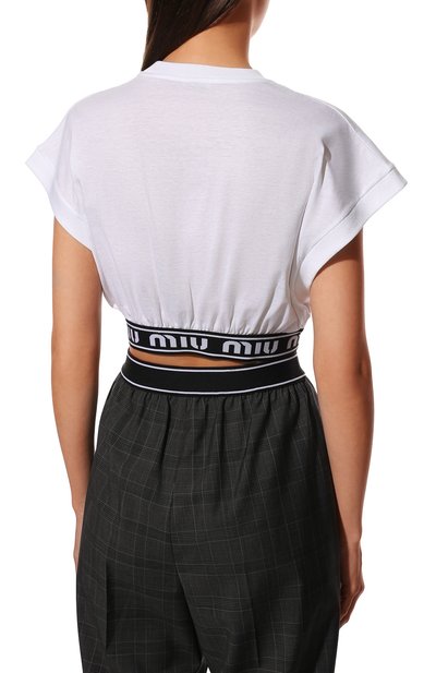 Хлопковый топ MIU MIU белого цвета по цене 58000 руб., арт. MJT632-1YIA-F0009, фото 4 Хлопковый топ MIU MIU, арт. MJT632-1YIA-F0009, фото 4