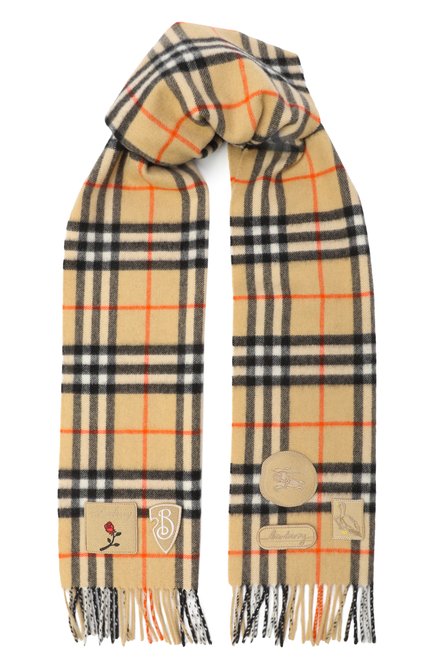 Женский кашемировый шарф BURBERRY бежевого цвета, арт. 8102900 | Фото 1 (Материал сплава: Проставлено; Нос: Не проставлено; Материал: Кашемир, Шерсть, Текстиль)