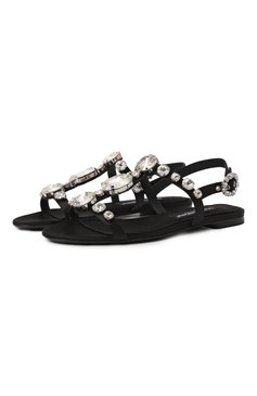 Женские текстильные сандалии bianca DOLCE & GABBANA черного цвета, арт. CQ0601/A9T43 | Фото 1 (Каблук высота: Низкий; Материал внутренний: Натуральная кожа; Подошва: Плоская; Драгоценные камни: Проставлено; Материал внешний: Текстиль; Материал сплава: Проставлено)