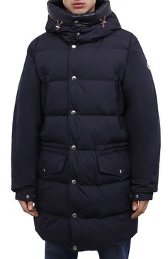 Мужская пуховик commercy MONCLER темно-синего цвета, арт. G2-091-1C000-15-54A91 | Фото 3 (Кросс-КТ: Куртка; Мужское Кросс-КТ: пуховик-короткий; Рукава: Длинные; Длина (верхняя одежда): До середины бедра; Материал внешний: Синтетический материал; Материал сплава: Проставлено; М�атериал подклада: Синтетический материал; Драгоценные камни: Проставлено; Материал утеплителя: Пух и перо; Стили: Кэжуэл)