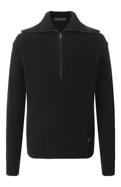 Мужской шерстяной свитер DOLCE & GABBANA черного цвета, арт. GXW42T/JCVWK | Фото 1 (Рукава: Длинные; Материал внешний: Шерсть; Длина (для топов): Стандартные; Принт: Без принта; Стили: Кэжуэл; Мужское Кросс-КТ: Свитер-одежда)