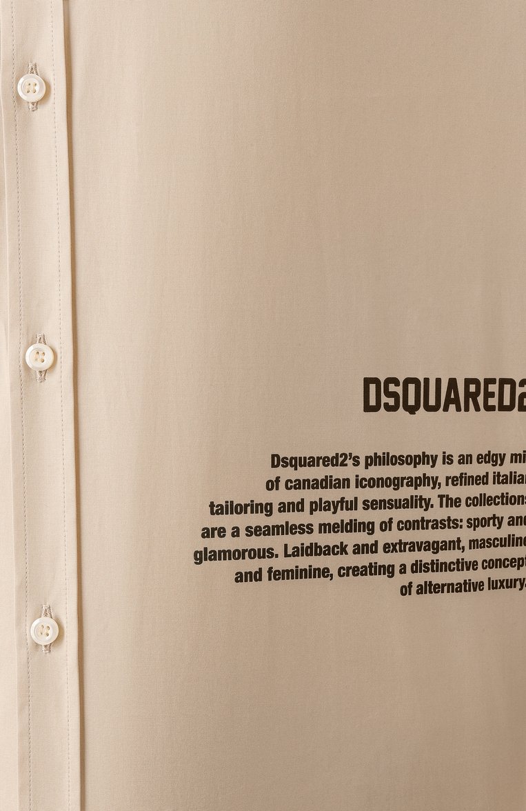Мужская хлопковая рубашка DSQUARED2 бежевого цвета, арт. S74DM0914/S44131 | Фото 6 (Длина (для топов): Стандартные; Драгоценные камни: Проставлено; Рукава: Длинные; Материал сплава: Проставлено; Принт: С принтом; Случай: Повседневный; Манжеты: На пуговицах; Воротник: Кент; Стили: Кэжуэл; Материал внешний: Хлопок)