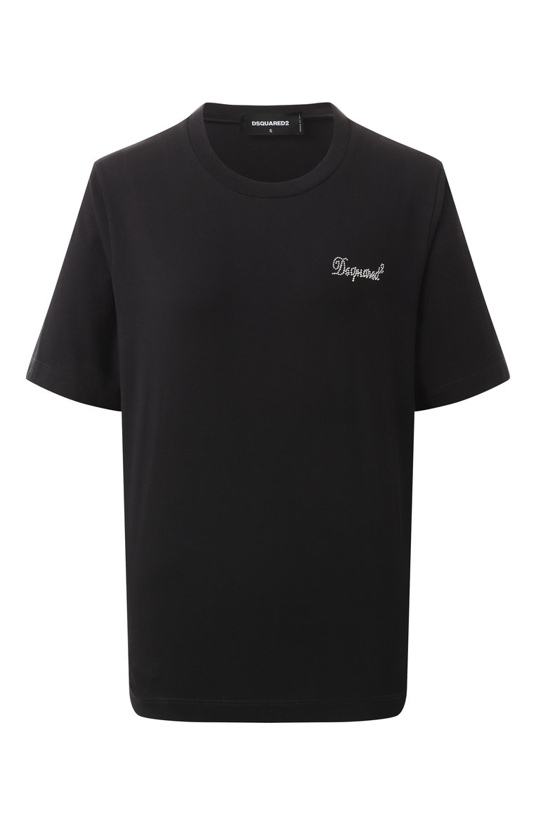 Женская хлопковая футболка DSQUARED2 черного цвета, арт. S75GD0452/D20020 | Фото 1 (Рукава: Короткие; Длина (для топов): Стандартные; Материал внешний: Хлопок; Женское Кросс-КТ: Футболка-одежда; Принт: Без принта; Стили: Кэжуэл)
