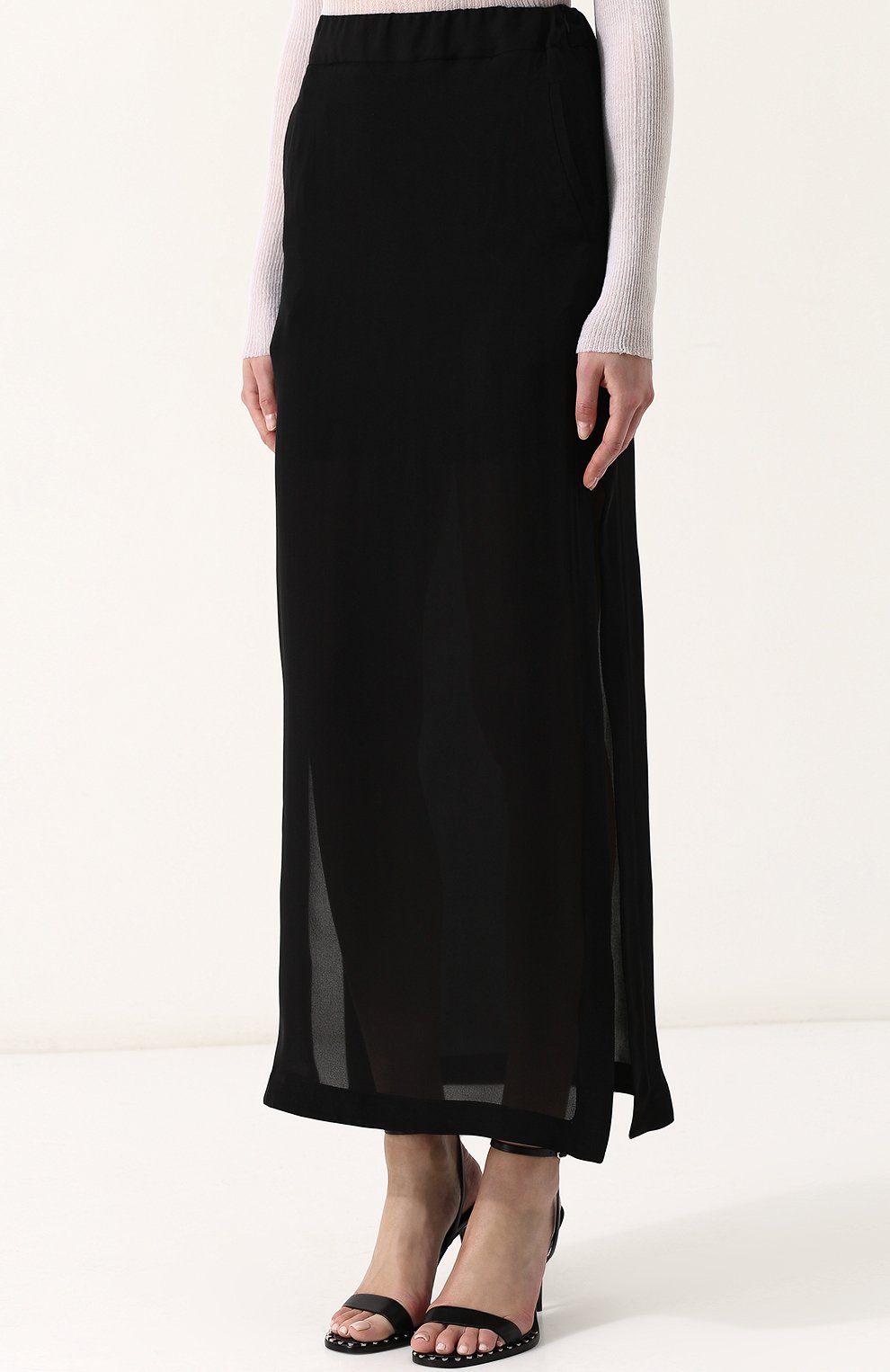 Однотонная шелковая юбка с разрезами ISABEL BENENATO, арт. WW74S18, фото 3