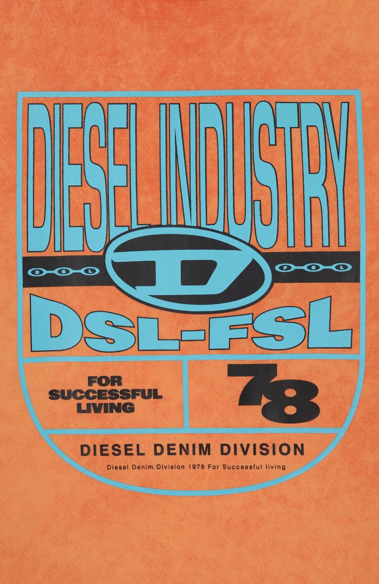 Детская хлопковая футболка DIESEL оранжевого цвета, арт. J02253/0THAH | Фото 3 (Материал внешний: Хлопок; Рукава: Короткие; Мальчики Кросс-КТ: Футболка-одежда; Автоматизация состава: Проставлено; Автоматизация ТО: Проставлено; Ростовка одежда: 4 года | 104 см, 6 лет | 116 см, 8 лет | 128 см, 10 - 11 лет | 140 - 146см, 13 - 15 лет | 158 см, 16 лет | 164 см)
