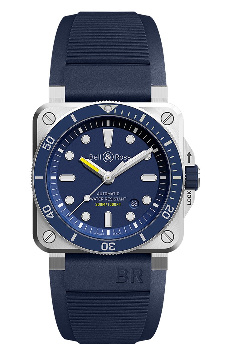 Мужские часы diver blue BELL & ROSS бесцветного цвета, арт. BR0392-D-BU-ST/SRB | Фото 1 (Механизм: Автомат; Материал корпуса: Сталь; Региональные ограничения белый список (Axapta Mercury): Не проставлено; Нос: Не проставлено; Цвет циферблата: Синий; Ограничения доставки: m-style)