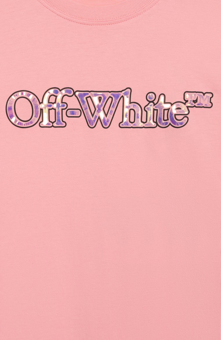 Детское хлопковое платье OFF-WHITE розового цвета, арт. 0GDB030S25JER001/4-12 | Фото 3 (Рукава: Короткие; Материал внешний: Хлопок; Автоматизация ТО: Проставлено; Автоматизация состава: Проставлено; Девочки Кросс-КТ: Платье-одежда; Случай: Повседневный; Ростовка одежда: 10 - 11 лет | 140 - 146см, 12 лет | 152 см, 6 лет | 116 см, 8 лет | 128 см)