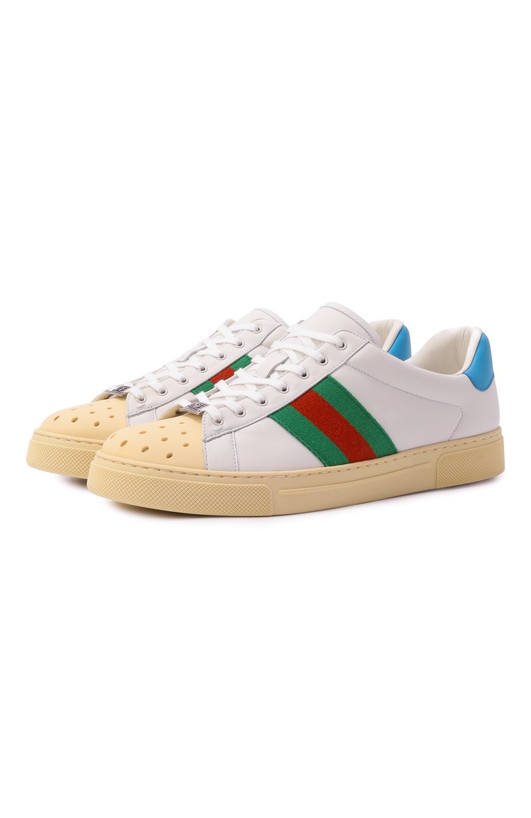 Мужские кожаные кеды ace GUCCI белого цвета, арт. 795784/AADQS | Фото 1 (Подошва: Массивная; Материал внешний: Натуральная кожа; Материал внутренний: Натуральная кожа; Кросс-КТ: Низкие; Материал утеплителя: Без утеплителя; Стили: Классический)