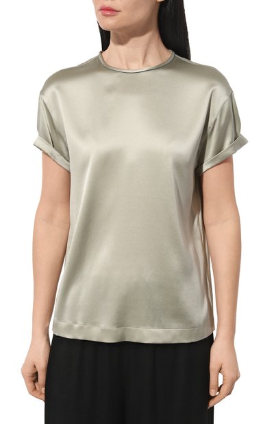 Шелковый топ BRUNELLO CUCINELLI светло-зеленого цвета по цене 96350 руб., арт. M0C59B1008, фото 3 Шелковый топ BRUNELLO CUCINELLI, арт. M0C59B1008, фото 3