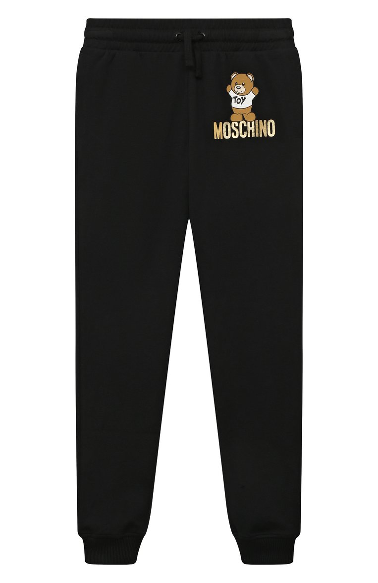 Детские хлопковые джоггеры MOSCHINO черного цвета, арт. HMP04R/LCA34/4-8 | Фото 1 (Материал внешний: Хлопок; Мальчики Кросс-КТ: Джоггеры-одежда; Нос: Не проставлено)