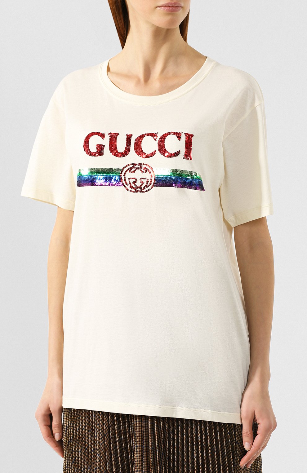 Хлопковая футболка GUCCI кремового цвета по цене 57300 руб., арт. 492347/XJARM, фото 3 Хлопковая футболка GUCCI, арт. 492347/XJARM, фото 3