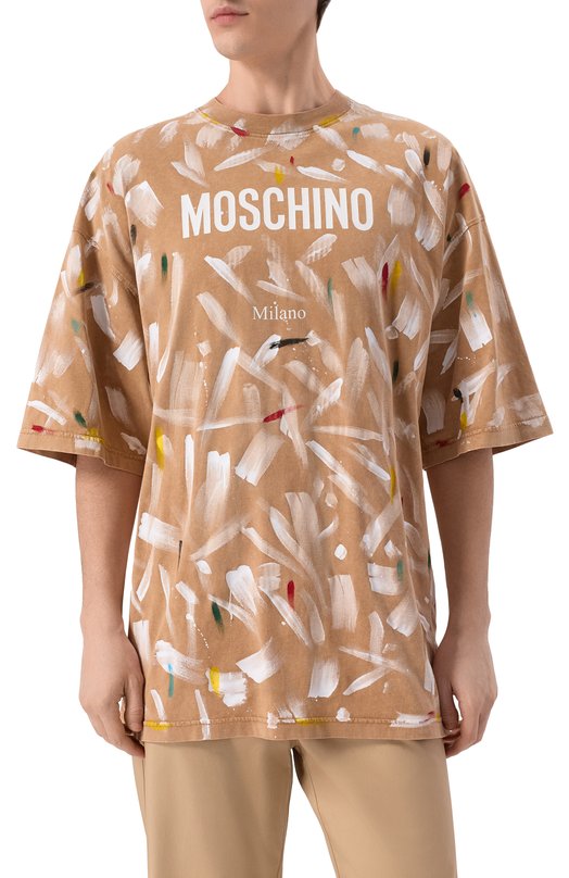 Хлопковая футболка Moschino A0711/0241 Бежевый  A0711/0241 Фото 3