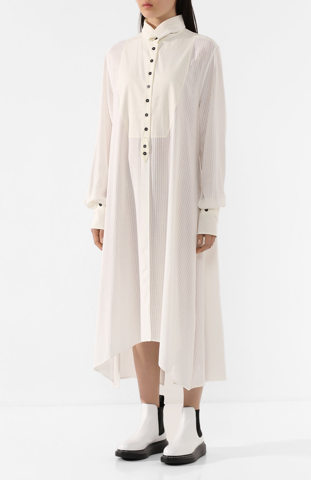 Платье из смеси вискозы и хлопка ANN DEMEULEMEESTER светло-бежевого цвета по цене 53350 руб., арт. 2001-2014-P-156-005, фото 3 Платье из смеси вискозы и хлопка ANN DEMEULEMEESTER, арт. 2001-2014-P-156-005, фото 3
