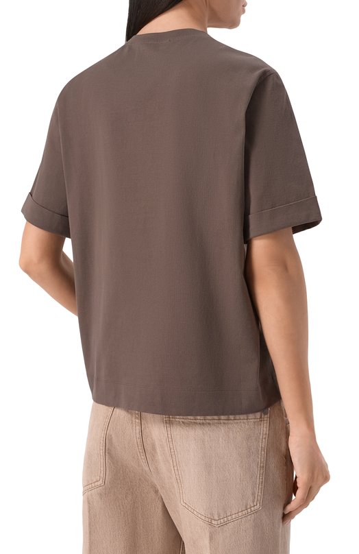 Хлопковая футболка Brunello Cucinelli M0T81BZ100 Коричневый  M0T81BZ100 Фото 4