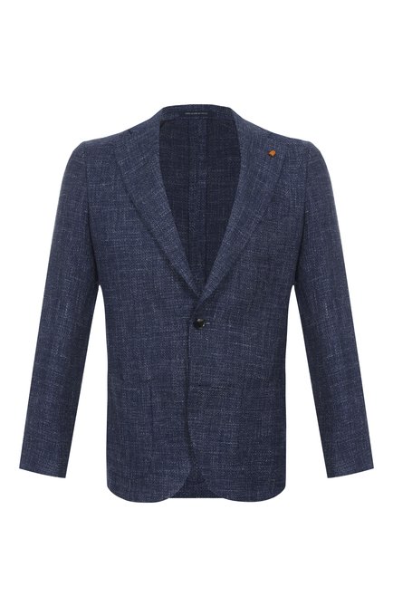 Мужской пиджак из шерсти и шелка SARTORIA LATORRE темно-синего цвета, арт. EF74/UH0404 | Фото 1 (Длина (для топов): Стандартные; Материал внешний: Шерсть; Стили: Кэжуэл; Рукава: Длинные; Материал сплава: Проставлено; 1-2-бортные: Одно�бортные; Случай: Повседневный; Драгоценные камни: Проставлено; Пиджаки М: Приталенный)